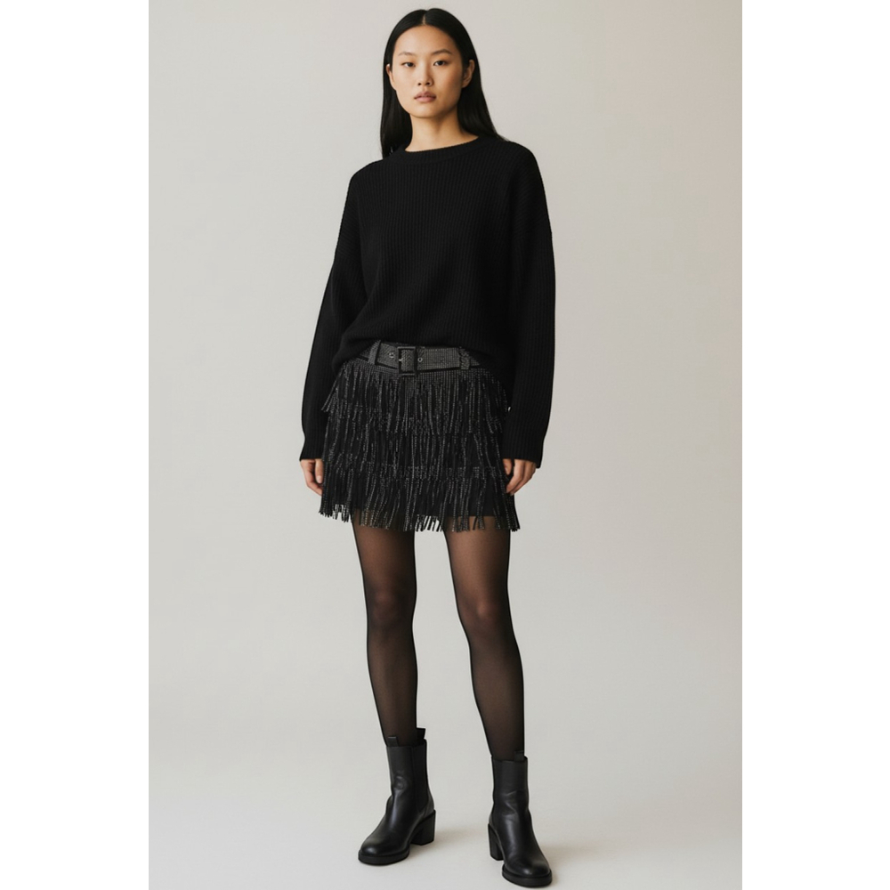 Blushing Brunette Skort Eye Catcher Fringe Black Rhinestone Western Nashville Lg - Picture 4 of 5